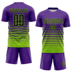 Custom Purple Black-Neon Green Gradient Pinstripe Sublimation Soccer Uniform Jersey photo 2