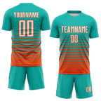 Custom Aqua White-Orange Gradient Pinstripe Sublimation Soccer Uniform Jersey photo 2