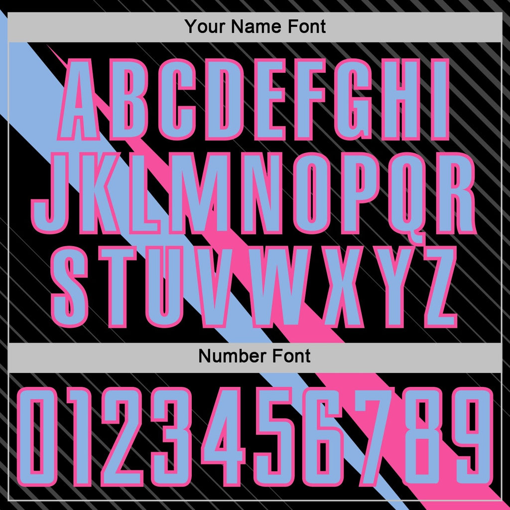 Custom Black Light Blue-Pink Diagonal Stripes Sports Sublimation Soccer Uniform Jersey photo 5