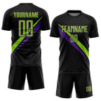 Custom Black Neon Green-Purple Diagonal Stripes Sports Sublimation Soccer Uniform Jersey photo 2