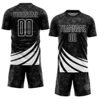 Custom Black White Distressed Diagonal Stripes Wind Shapes Sports Sublimation Soccer Uniform Jersey photo 2