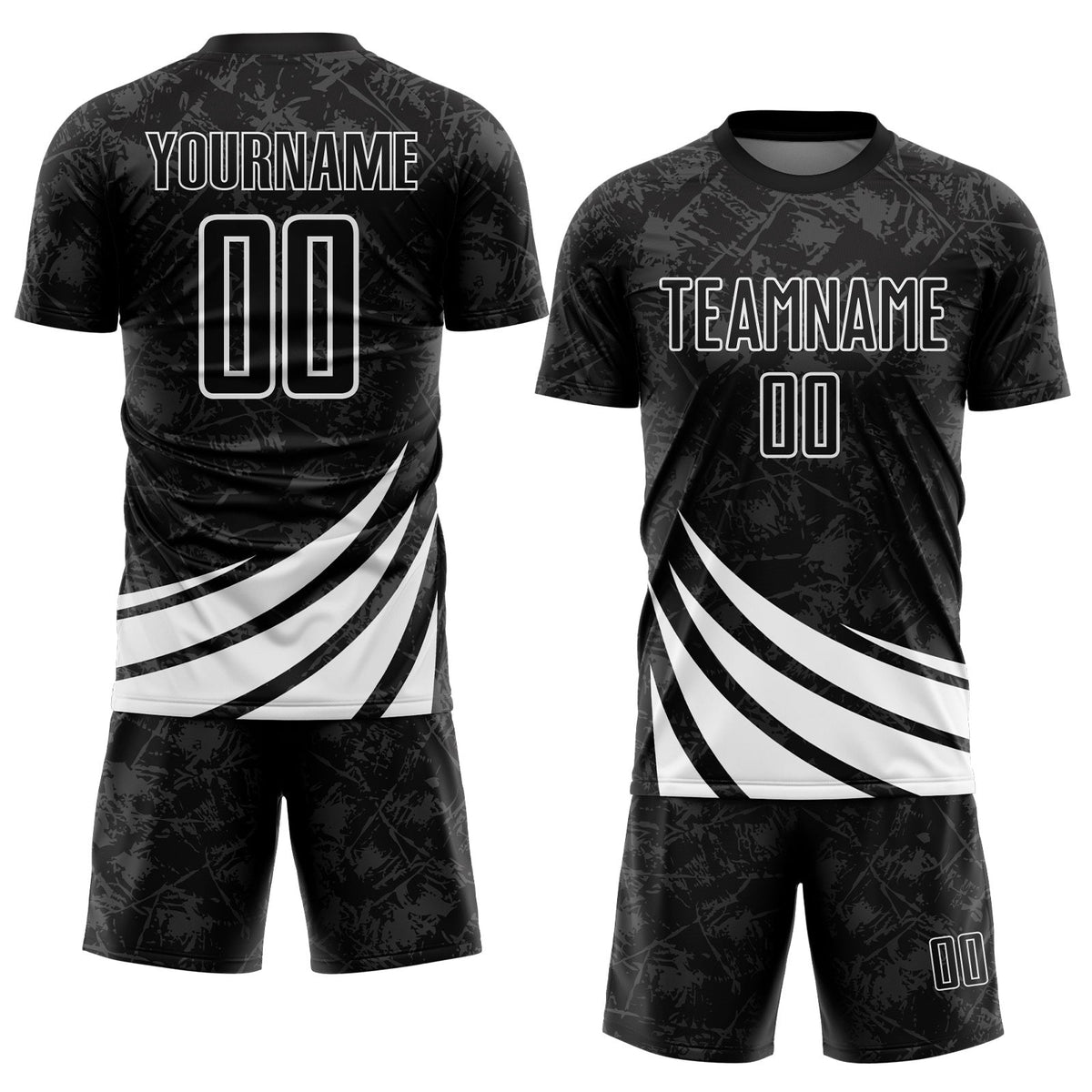 Custom Black White Distressed Diagonal Stripes Wind Shapes Sports Sublimation Soccer Uniform Jersey photo 2