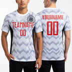 Custom White Red Gray-Black Colombia Zigzag Pattern Sublimation Soccer Uniform Jersey worn front and back