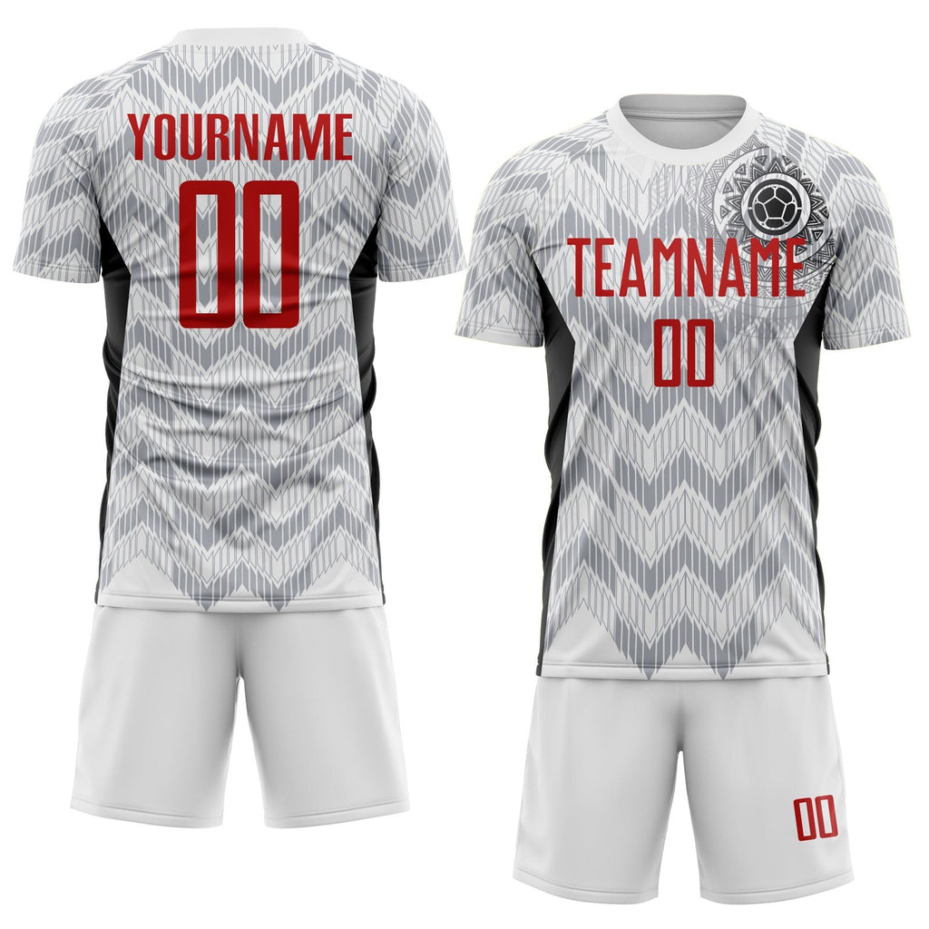 Custom White Red Gray-Black Colombia Zigzag Pattern Sublimation Soccer Uniform Jersey photo 2