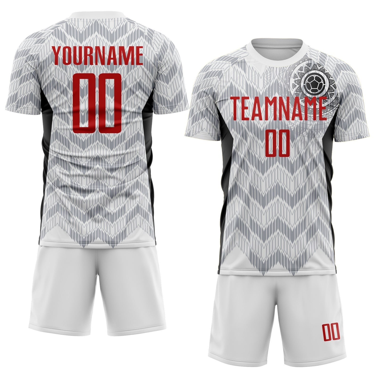 Custom White Red Gray-Black Colombia Zigzag Pattern Sublimation Soccer Uniform Jersey photo 2