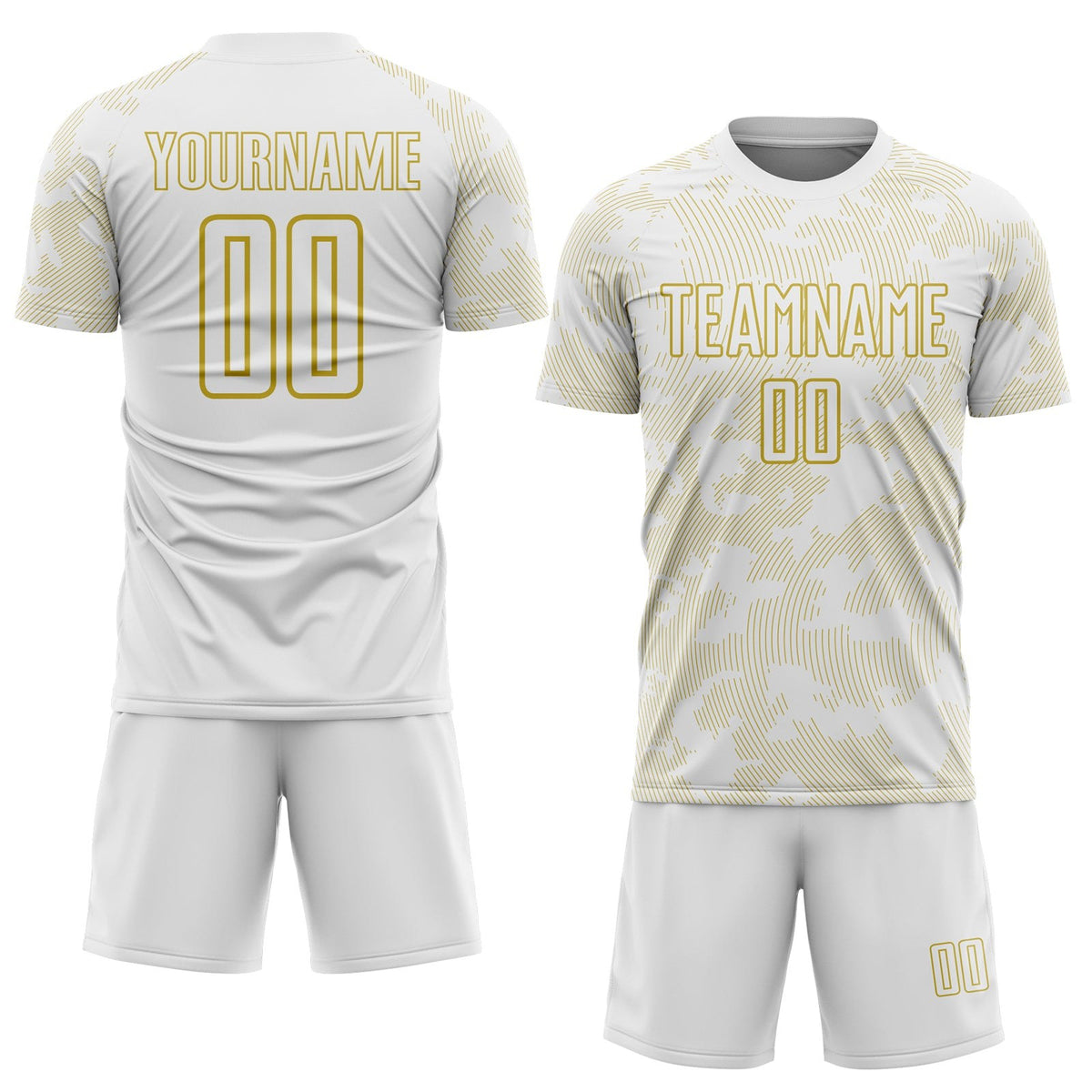 Custom White-Old Gold Curve Lines Sublimation Soccer Uniform Jersey photo 2