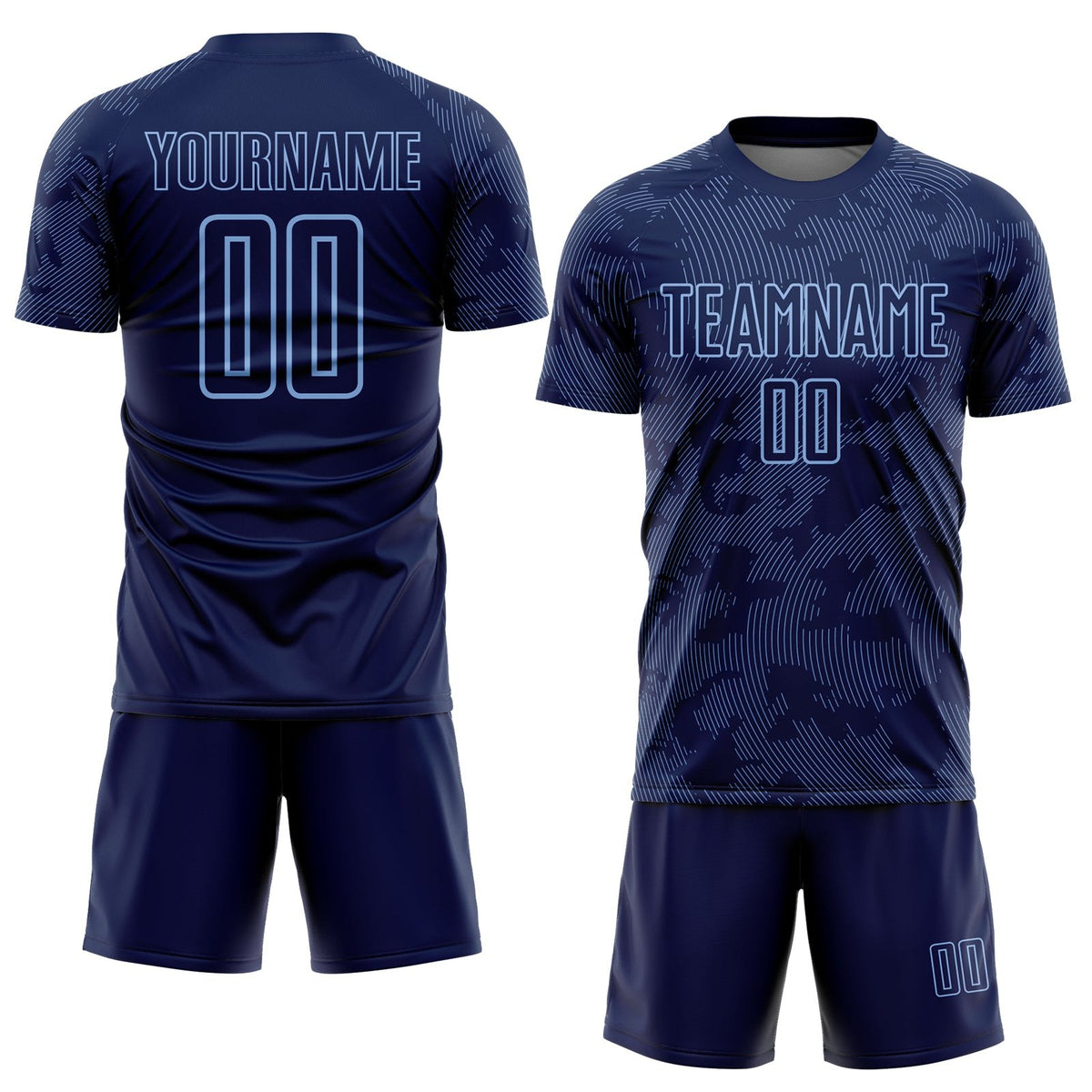 Custom Navy-Light Blue Curve Lines Sublimation Soccer Uniform Jersey photo 2
