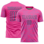 Custom Pink Sky Blue-Black Curve Lines Sublimation Soccer Uniform Jersey