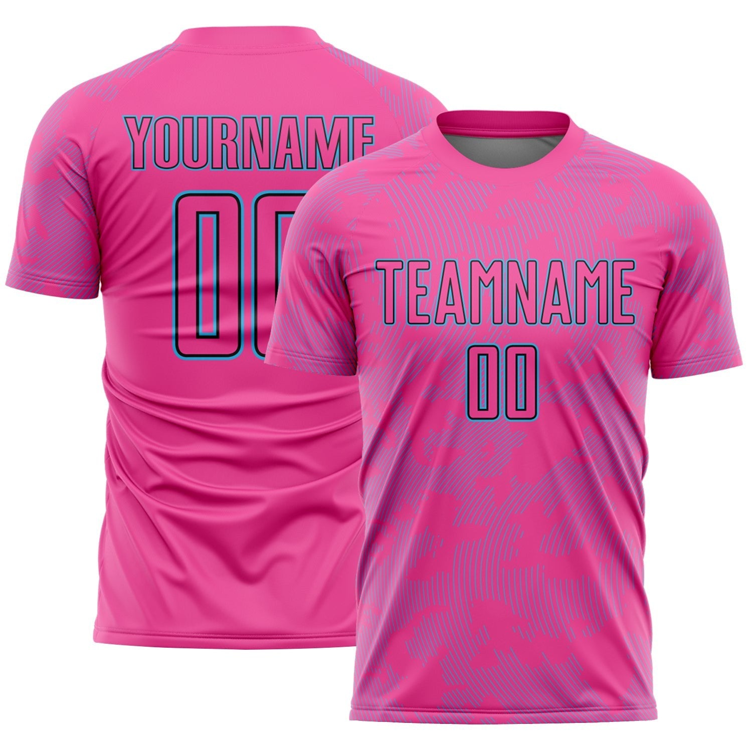 Custom Pink Sky Blue-Black Curve Lines Sublimation Soccer Uniform Jersey