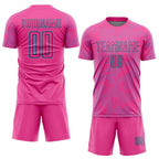 Custom Pink Sky Blue-Black Curve Lines Sublimation Soccer Uniform Jersey photo 2