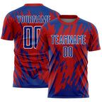 Custom Red Royal-White Splatter Torn Sharp Brush Stroke Sublimation Soccer Uniform Jersey