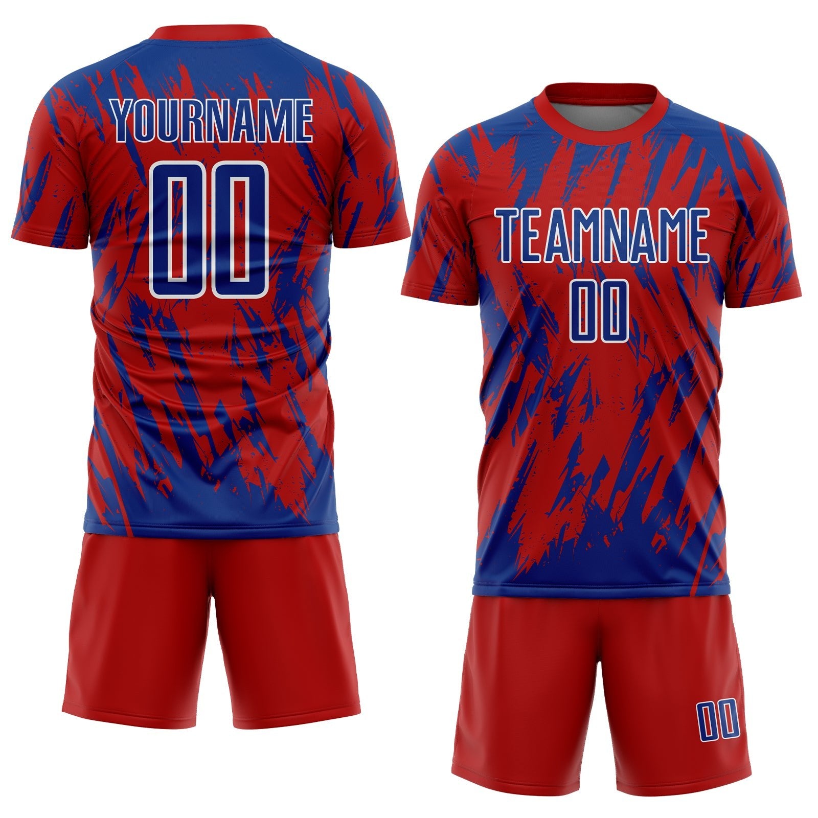 Custom Red Royal-White Splatter Torn Sharp Brush Stroke Sublimation Soccer Uniform Jersey photo 2