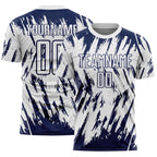 Custom White-Navy Splatter Torn Sharp Brush Stroke Sublimation Soccer Uniform Jersey