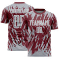 Custom Burgundy Gray-White Splatter Torn Sharp Brush Stroke Sublimation Soccer Uniform Jersey