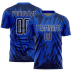 Custom Thunder Blue Navy-White Splatter Torn Sharp Brush Stroke Sublimation Soccer Uniform Jersey