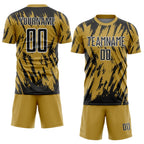 Custom Old Gold Black-White Splatter Torn Sharp Brush Stroke Sublimation Soccer Uniform Jersey photo 2