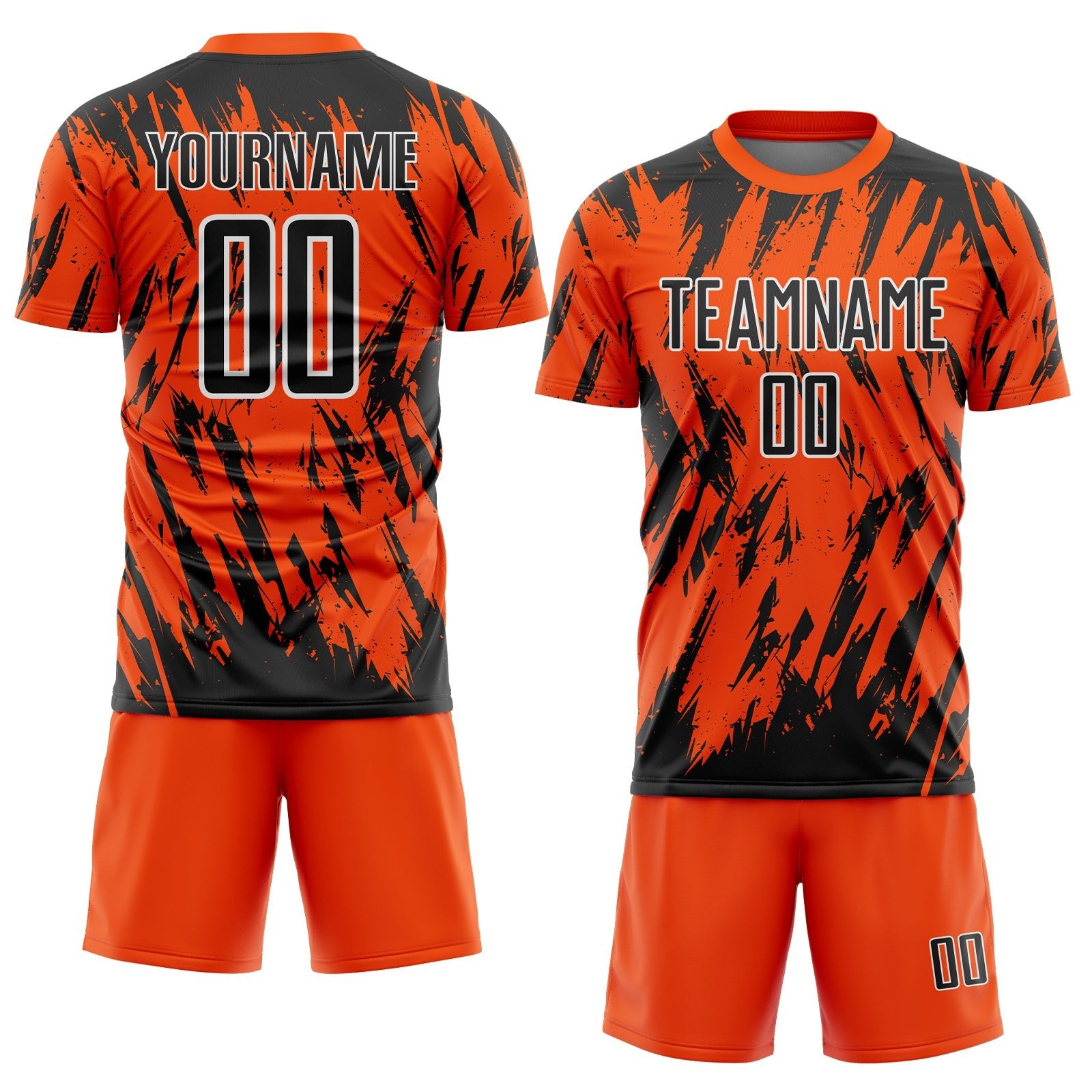 Custom Orange Black-White Splatter Torn Sharp Brush Stroke Sublimation Soccer Uniform Jersey photo 2