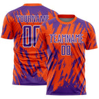 Custom Orange Purple-White Splatter Torn Sharp Brush Stroke Sublimation Soccer Uniform Jersey