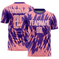 Custom Purple Medium Pink-White Splatter Torn Sharp Brush Stroke Sublimation Soccer Uniform Jersey