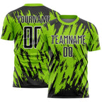 Custom Neon Green Black-White Splatter Torn Sharp Brush Stroke Sublimation Soccer Uniform Jersey