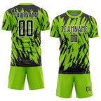 Custom Neon Green Black-White Splatter Torn Sharp Brush Stroke Sublimation Soccer Uniform Jersey photo 2