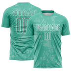 Custom Ice Blue White Brasil Geometric Tropical Rainforest Sublimation Soccer Uniform Jersey