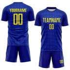 Custom Blue Light Yellow Brasil Digital Geometric Grid Sublimation Soccer Uniform Jersey photo 2