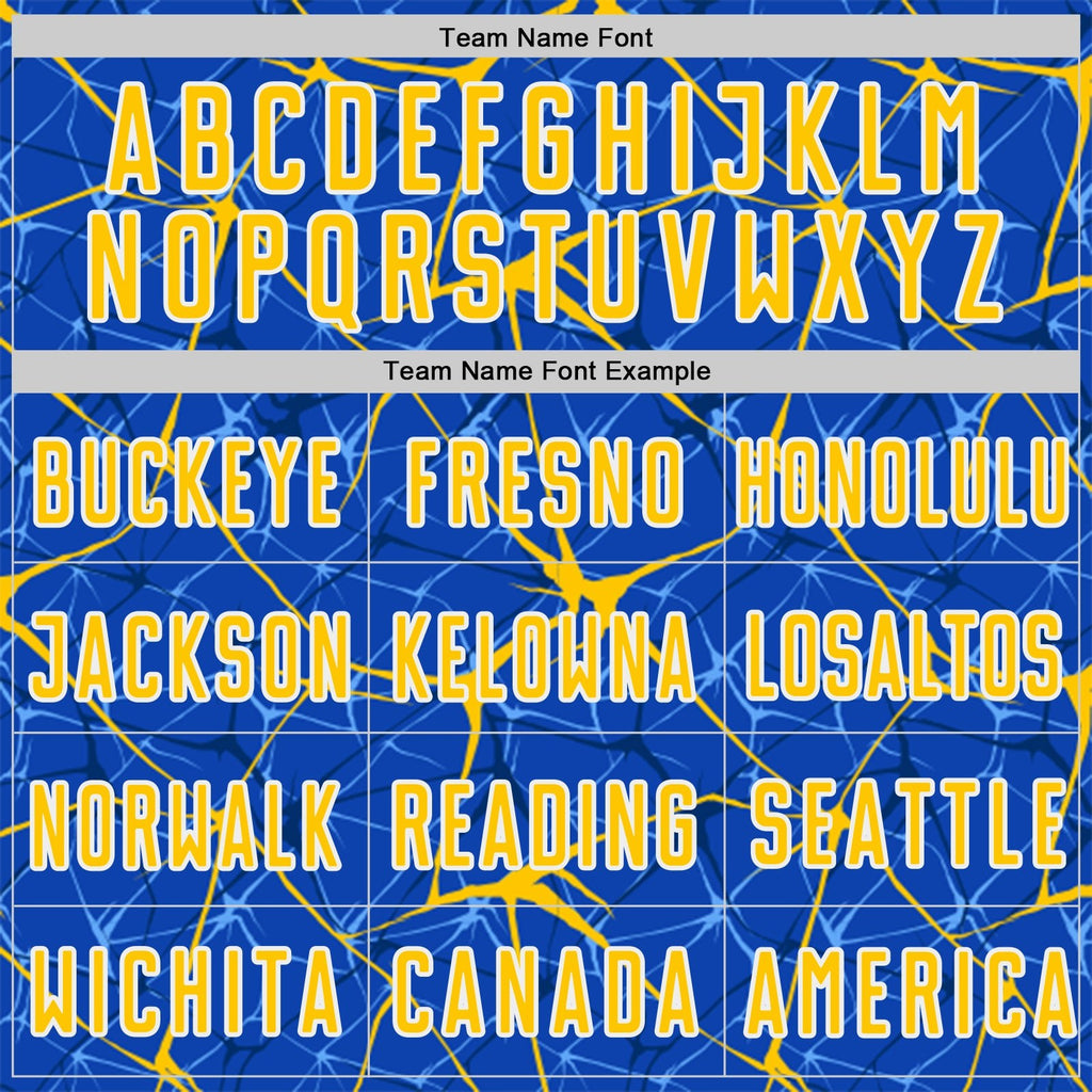 Custom Thunder Blue Yellow-White Abstract Network Crackle Sublimation Soccer Uniform Jersey photo 4