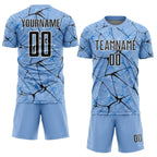 Custom Light Blue Black-White Abstract Network Crackle Sublimation Soccer Uniform Jersey photo 2