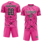 Custom Pink Black-White Abstract Network Crackle Sublimation Soccer Uniform Jersey photo 2