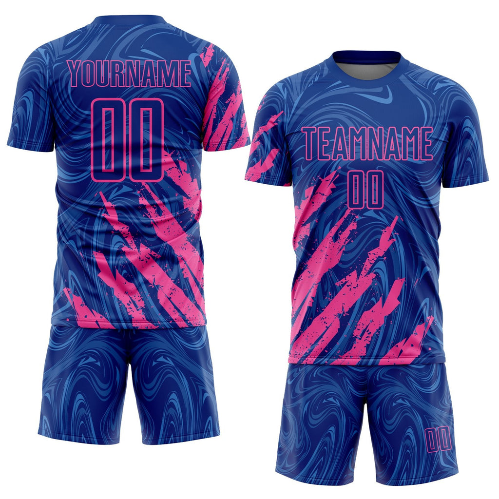 Custom Royal-Pink Brush Stroke Splatter Liquid Swirl Sublimation Soccer Uniform Jersey photo 2