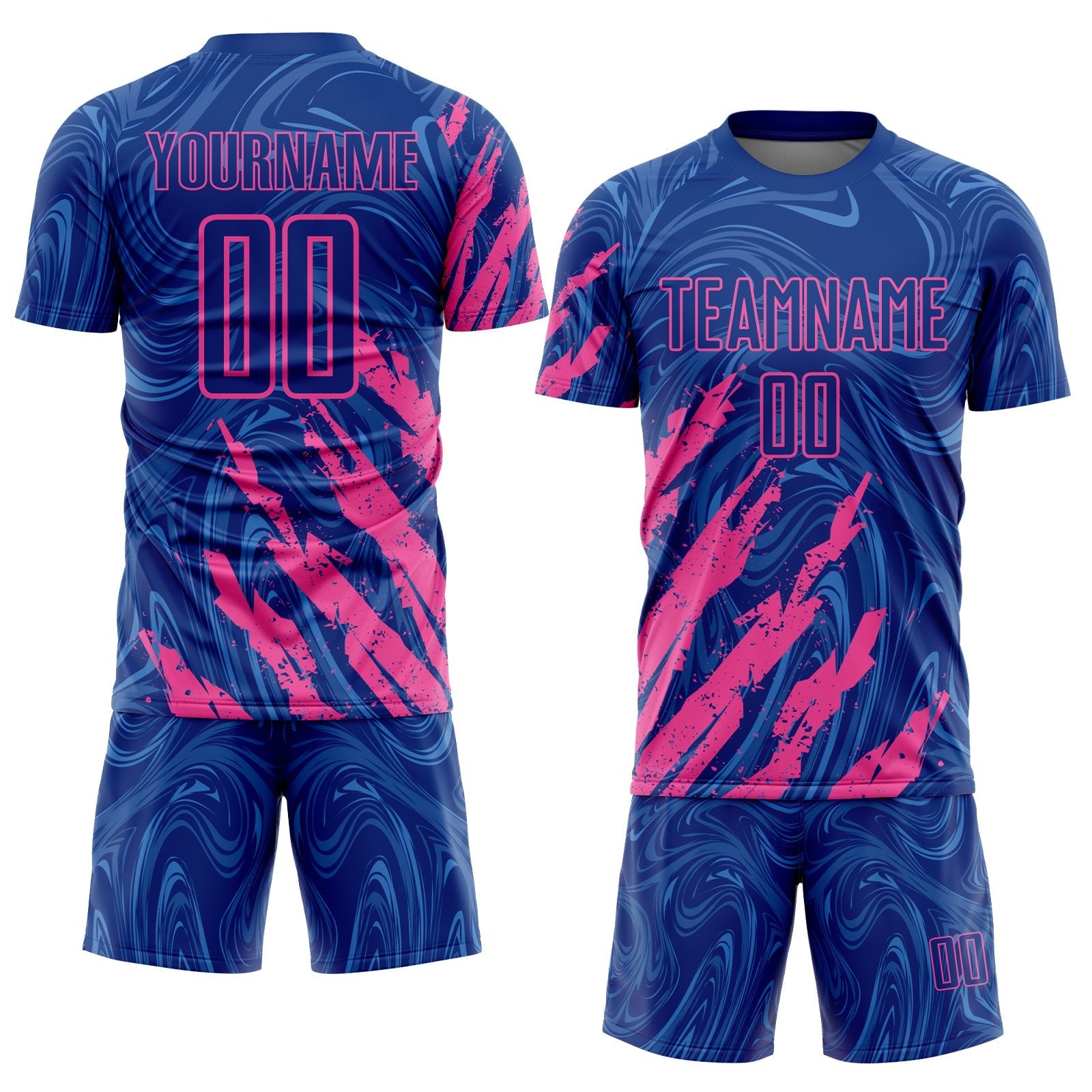 Custom Royal-Pink Brush Stroke Splatter Liquid Swirl Sublimation Soccer Uniform Jersey photo 2