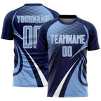 Custom Navy Light Blue-White Halftone Dot Dynamic Curve Stripe Sublimation Soccer Uniform Jersey