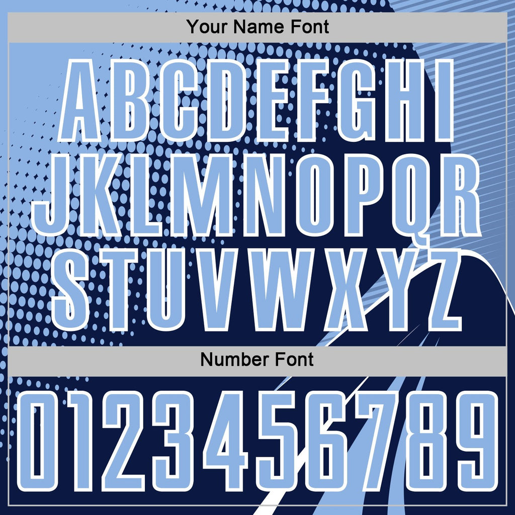 Custom Navy Light Blue-White Halftone Dot Dynamic Curve Stripe Sublimation Soccer Uniform Jersey photo 5