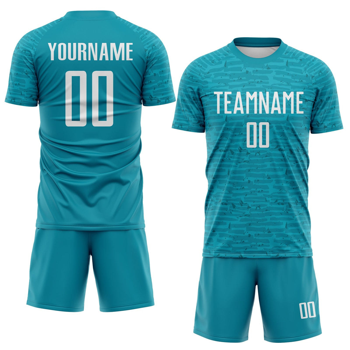 Custom Teal-White Distressed Fragment Brush Stroke Sublimation Soccer Uniform Jersey photo 2