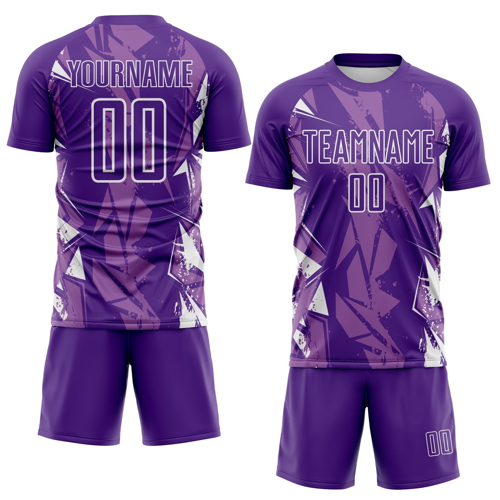 Custom Purple-White Geometric Shard Grunge Splash Sublimation Soccer Uniform Jersey photo 2