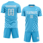 Custom Sky Blue-White Geometric Patchwork Asymmetry Checkered Zigzag Lines Sublimation Soccer Uniform Jersey photo 2