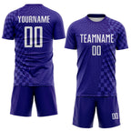Custom Dark Purple-White Geometric Patchwork Asymmetry Checkered Zigzag Lines Sublimation Soccer Uniform Jersey photo 2
