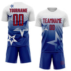 Custom White Red-Royal Gradient Style Twinkle Star Sublimation Soccer Uniform Jersey photo 2