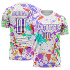 Custom Graffiti Pattern White-Purple Paint Splatter Sublimation Soccer Uniform Jersey