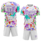 Custom Graffiti Pattern White-Purple Paint Splatter Sublimation Soccer Uniform Jersey photo 2