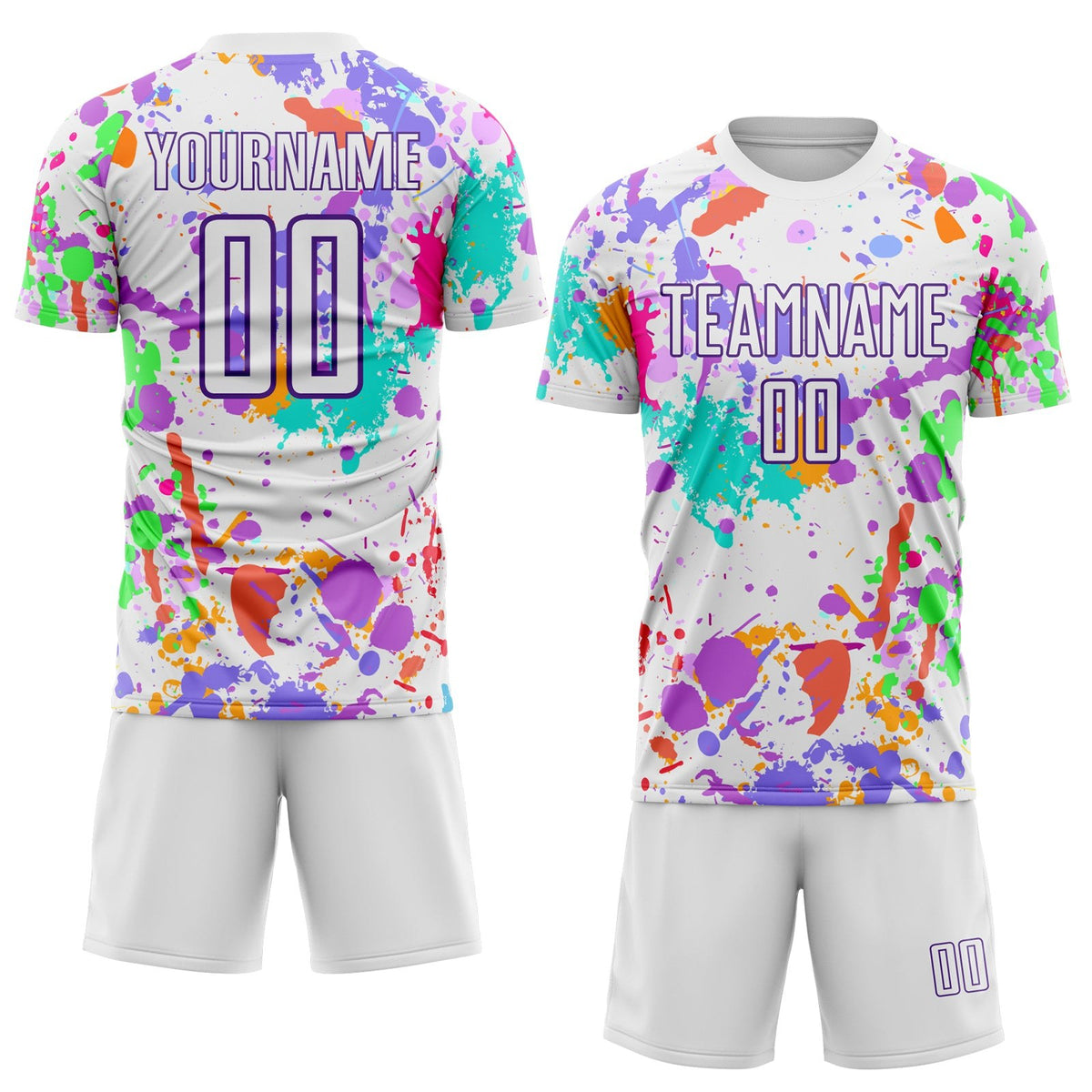Custom Graffiti Pattern White-Purple Paint Splatter Sublimation Soccer Uniform Jersey photo 2