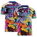 Custom Graffiti Pattern Royal-White Paint Splatter Sublimation Soccer Uniform Jersey