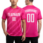 Custom Pink White-Hot Pink Diagonal Stripes Sublimation Soccer Uniform Jersey worn front and back