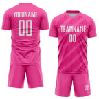 Custom Pink White-Hot Pink Diagonal Stripes Sublimation Soccer Uniform Jersey photo 2