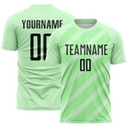 Custom Pea Green-Black Diagonal Stripes Sublimation Soccer Uniform Jersey