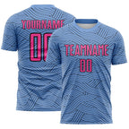 Custom Light Blue Pink-Black Abstract Wave Lines Interlocking Sublimation Soccer Uniform Jersey
