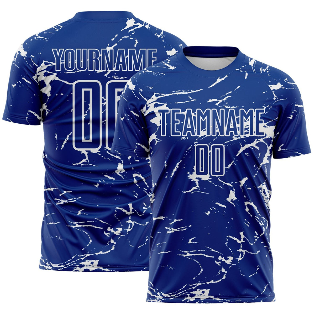 Custom Royal-White Abstract Fluid Marble Sublimation Soccer Uniform Jersey