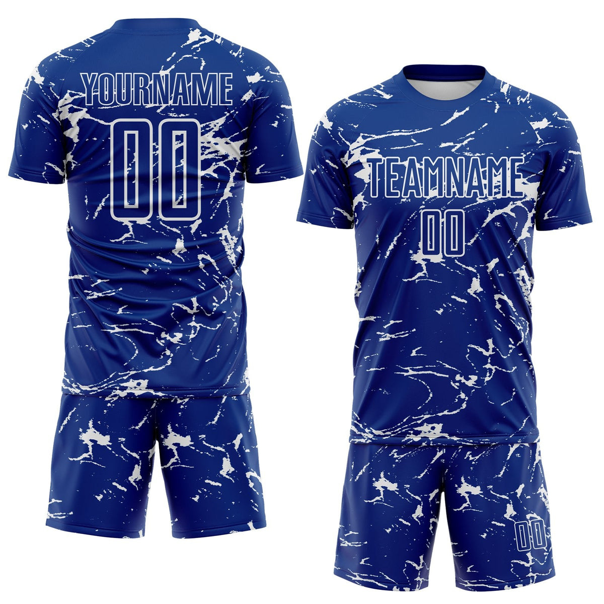 Custom Royal-White Abstract Fluid Marble Sublimation Soccer Uniform Jersey photo 2