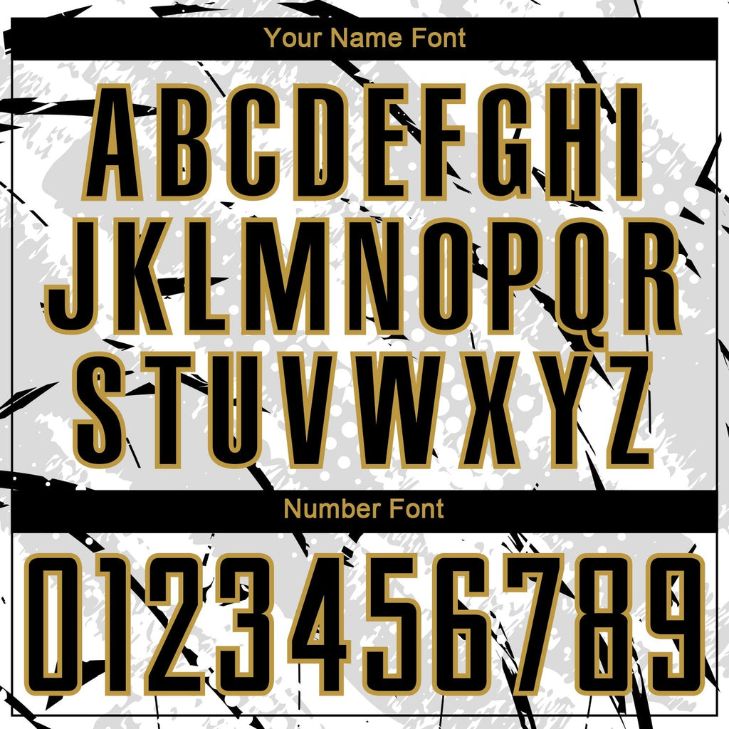 Custom White Black Gray-Old Gold Brush Stroke Slashes And Dot Grid Sublimation Soccer Uniform Jersey photo 5